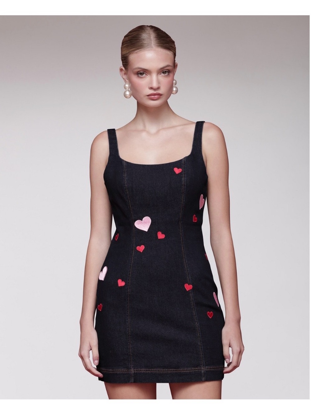 NWT Avec Les Filles Women's Heart Patch Applique Mini Dress